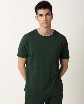 RARE RABBIT Solid Men Round Neck Dark Green T-Shirt