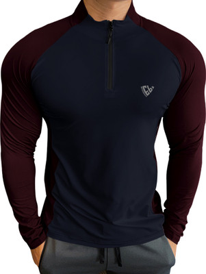EyeBogler Colorblock Men High Neck Maroon T-Shirt