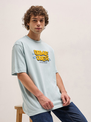 THE BEAR HOUSE Graphic Print Men Crew Neck Light Blue T-Shirt