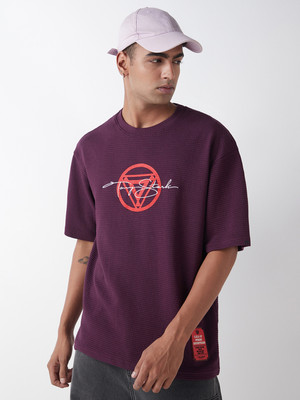 BEWAKOOF Self Design Men Round Neck Purple T-Shirt
