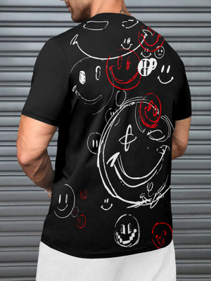 Triptee Printed Men Round Neck Black T-Shirt