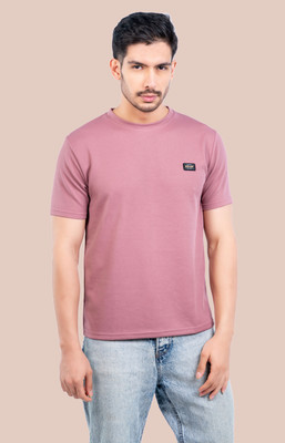 Fashion Territory Solid Men Round Neck Pink T-Shirt