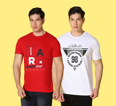WOOSTRO Printed Men Round Neck Multicolor T-Shirt