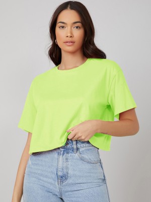 KOTTY Solid Women Round Neck Green T-Shirt