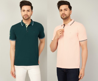 METRONAUT Solid Men Polo Neck Green, Pink T-Shirt