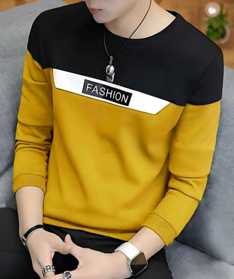 Autna Colorblock Men Round Neck Yellow T-Shirt