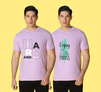 WOOSTRO Printed Men Round Neck Purple T-Shirt