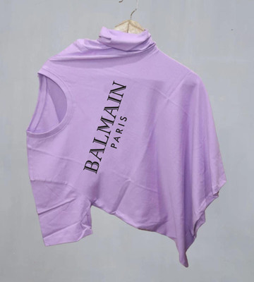 LcyFlame Typography Women Round Neck Purple T-Shirt