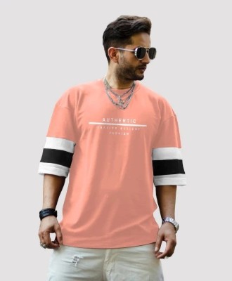 rotaqo Printed Men Round Neck Orange T-Shirt