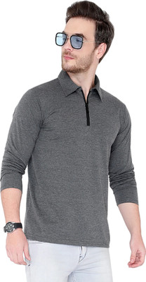 Moordale Fab Solid Men Polo Neck Grey T-Shirt
