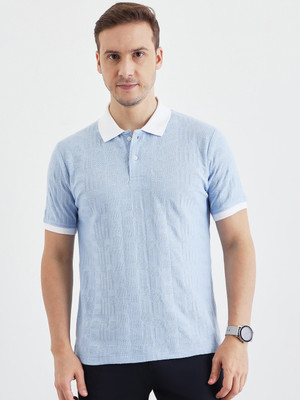 PIVL Chevron/Zig Zag Men Polo Neck Blue T-Shirt