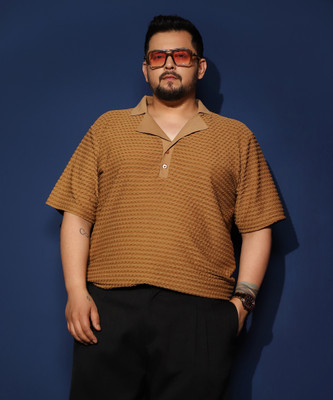 Instafab Plus Colorblock Men Polo Neck Brown T-Shirt