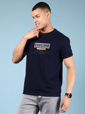 V-MART Printed Men Round Neck Blue T-Shirt