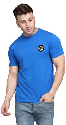 Money Leaf Graphic Print Men Round Neck Blue T-Shirt