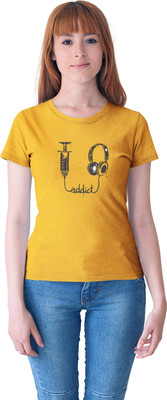 HopOffer Printed Women Round Neck Yellow T-Shirt