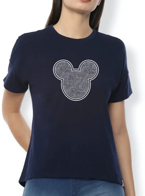 Nilan Tees Wear Printed Women Round Neck Navy Blue T-Shirt