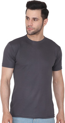 Esh Creations Solid Men Round Neck Grey T-Shirt