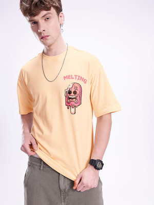 Kook N Keech Printed Men Round Neck Yellow T-Shirt