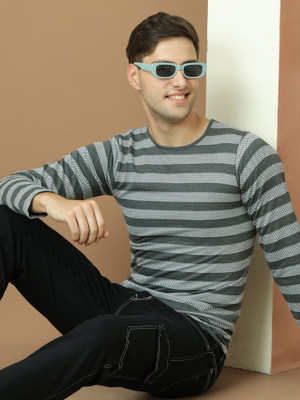 Jonney Striped Men Round Neck Grey T-Shirt