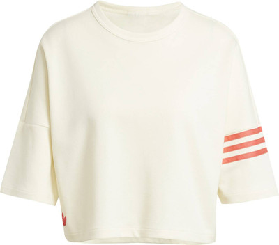 ADIDAS Printed Women Round Neck White T-Shirt