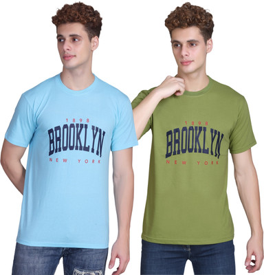 Zeffit Printed Men Round Neck Light Blue, Dark Green T-Shirt
