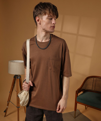 CAMPUS SUTRA Solid Men Round Neck Brown T-Shirt