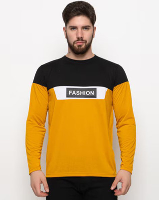Autna Colorblock Men Round Neck Yellow T-Shirt