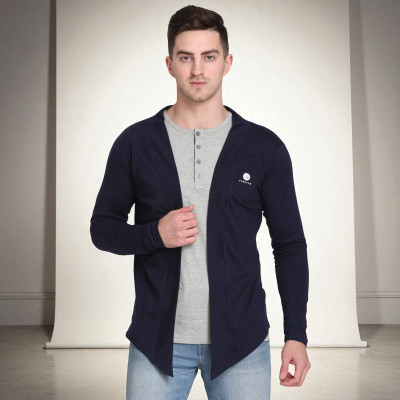 FARICON Solid Men Round Neck Dark Blue, Grey T-Shirt
