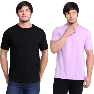 BETROST Solid Men Round Neck Black, Purple T-Shirt