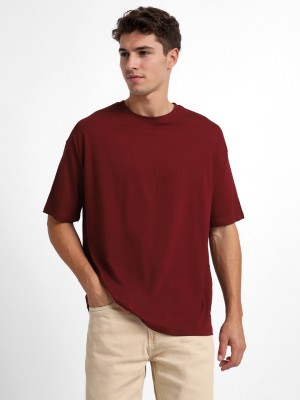 NOBERO Graphic Print Men Crew Neck Maroon T-Shirt