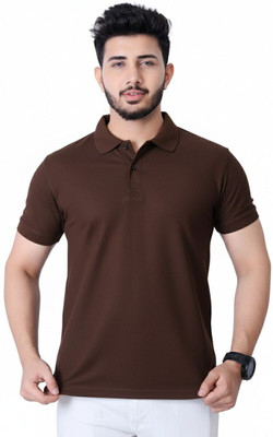 KASHIRA Solid Men Polo Neck Brown T-Shirt