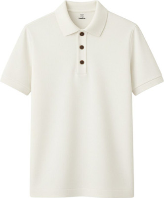HypeDrip Solid Men Polo Neck White T-Shirt