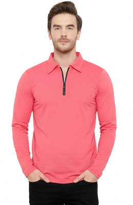 Jangoboy Solid Men Polo Neck Dark Green T-Shirt