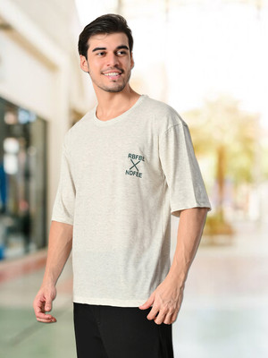 METRONAUT Printed Men Round Neck Beige T-Shirt