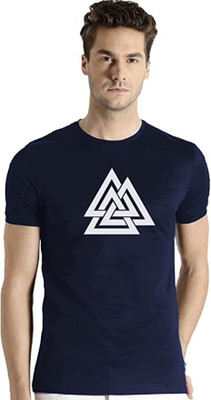 ATTITUDE START OF FASHION Printed Men Round Neck Blue T-Shirt
