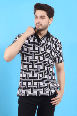 LWALS Printed Men Polo Neck Black, White T-Shirt