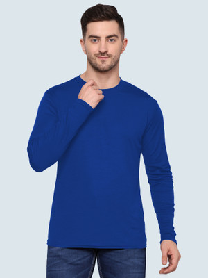 TQH Solid Men Round Neck Blue T-Shirt