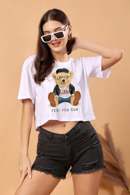 CORSICA Printed Women Round Neck White T-Shirt