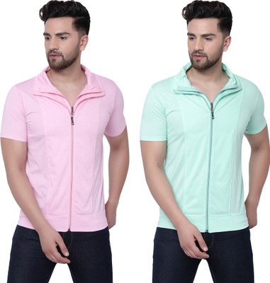 JB Jangoboy Solid Men Polo Neck Pink, Light Green T-Shirt