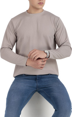 kibitzertrends Solid Men Round Neck Beige T-Shirt