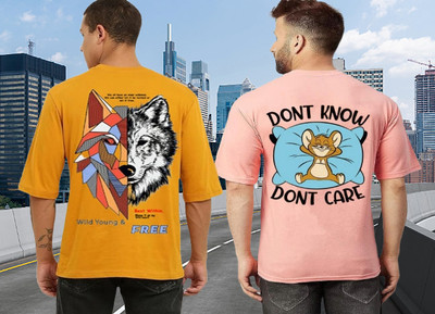 Parona Printed Men Round Neck Yellow, Pink T-Shirt