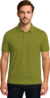 BENKNDIA Solid Men Polo Neck Green T-Shirt