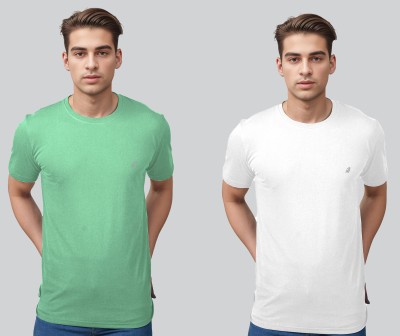 Lux Nitro Solid Men Round Neck Green, White T-Shirt