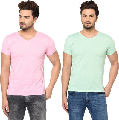 Tresna Trendy Solid Men V Neck Multicolor T-Shirt