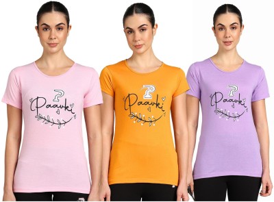 Paavki Printed Women Round Neck Pink, Yellow, Purple T-Shirt