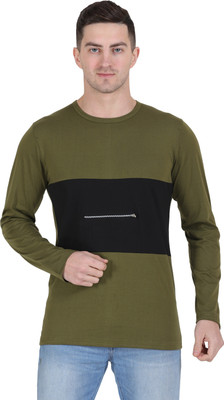 Styvibe Colorblock Men Round Neck Green, Black T-Shirt