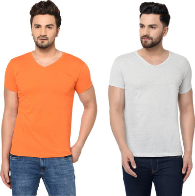 Tresna Trendy Solid Men V Neck Multicolor T-Shirt