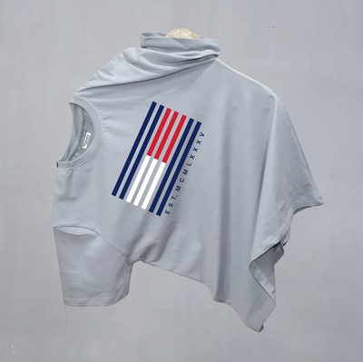 Magneto Printed, Typography, Colorblock Men Cowl Neck Grey T-Shirt
