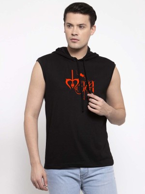 FRISKERS Printed Men Hooded Neck Black T-Shirt