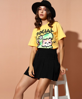 THE DRY STATE Printed Women Round Neck Yellow T-Shirt